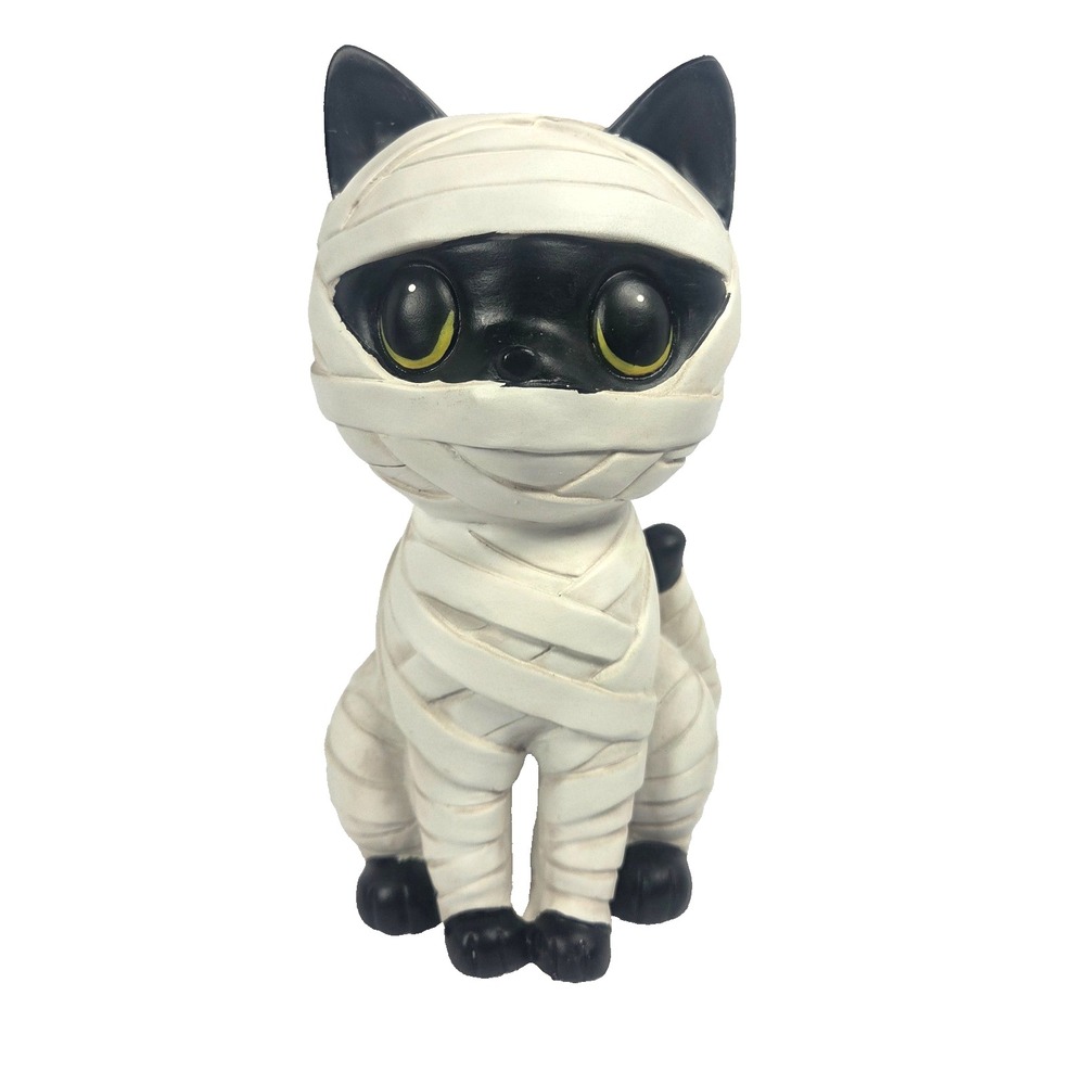 Unbranded Mummy Cat Figurine Halloween Decor Medium Black New Resin Gothic Kitty